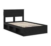 Structure de lit avec matelas - UU - Noir - 135x190 cm - Pin massif - Grand espace de stockage - Avec tiroir