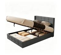 Structure de Lit - Bealife - 140 x 200 cm - Lit Coffre - Lattes en Bois de Sapin - 2 Places - Rangement 28 cm H - Gris