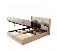 Structure de Lit - Bealife - 160 x 200 cm - Lit Coffre - Lattes en Bois de Sapin - 2 Places - Rangement 28 cm H - Beige