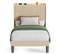 Structure de Lit - Bealife - 90x200cm - Tête Rembourré - Latte Bois de Sapin - LED Réglable - Prise USB - Rangement sous lit - Gris