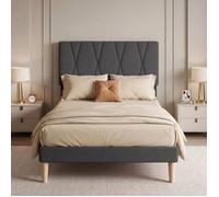 Structure de Lit - Bealife - Lit 120x200 cm - Tête de Lit Réglable - Lattes et Pied en Bois - Lit Simple - Rangement 20 cm H - Gris