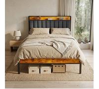 Structure de Lit - Bealife - Lit 140x200 cm - Tête de Lit Capitonnée Rangement - Sommier à Lattes Métal - Pied 37,5 cm - Gris Foncé