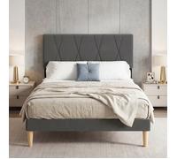 Structure de Lit - Bealife - Lit 140x200 cm - Tête de Lit Réglable - Lattes et Pied en Bois - Lit Simple - Rangement 20 cm - Gris