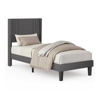 Structure de Lit Bealife Lit Capitonné en Métal- Lit 90x200 cm - Tête de Lit Capitonnée - Lattes en Bois- Rangement - Gris