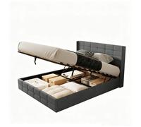 Structure de Lit - Bealife - Lit Coffre 160 x 200 cm - Sommier à Lattes Bois - Tête de Lit Rembourrée - Rangement 28 cm - Gris