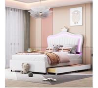Structure de lit Eco - friendly Material lit rembourré durable 90 x 200 cm, cadre de lit simple couronne blanche pour fille en cuir
