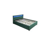Concept Usine Lit Enfield en velours vert avec rangements et LED intégrées 160x200 cm