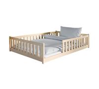Structure de lit enfant 140x200 cm - Lit au sol avec barrière de lit - Matelas + Sommier inclus - Lit Montessori - Pin naturel