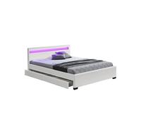 CONCEPT USINE | Lit Double Enfield 160 x 200 cm en Simili Blanc | Design Moderne avec LED Multi-Couleurs et Rangements Intégrés | Tête de Lit Lumineuse avec Télécommande | Sommier Robuste en Bois