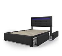 Structure de lit Nouveau cadre de lit en matériau écologique avec éclairage LED et 2 tiroirs, matelas inclus, lit s