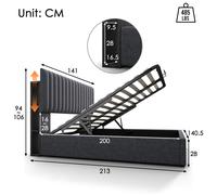 Structure de lit Nouveau Eco - friendly Material lit rembourré stockage lit double LED app Control Bed avec fonction de charge USB