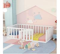 Structure de lit Nouveau épaissi lit bébé design moderne 90 x 200, cadre de lit en bois avec clôture et porte, blanc (ancien SKU