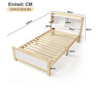 Structure de lit Nouveau matériau respectueux de l'environnement bois massif lit simple rangement tête de lit, 90 x 200 cm cadre de