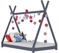 Structure de lit pour enfants, lit pour enfants et adolescents, lit cabane pour enfants. Beau lit pour enfants en bois, couleur gris, en bois massif de pin, dimensions 80 x 160 cm