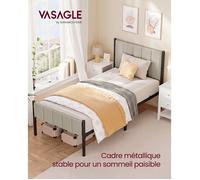 Structure de Lit Simple avec Structure en Acier, 90 x 190 cm, Chambre, Tête de Lit Capitonnée, Montage Rapide, Café au lait