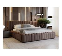 Structure de lit - Tissu en velours - Sommier à lattes - lit marron - Bliss 200x200