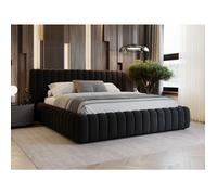 Structure de lit - Tissu en velours - Sommier à lattes - lit noir - Bliss 180x200