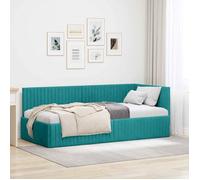 Structure de lit Vidaxl Cadre de lit d'angle Turquoise 90 cm x 190 cm Velours