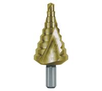 ### Structure### NomRUKO Foret étagé HSS-TiN à queue hélicoïdale avec affûtage en croix pour presse-étoupes métriques Taille 15 Ø 6,5 - 32,5 mm - 101092T