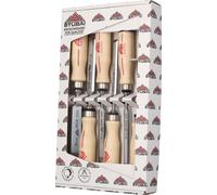 STUBAI 3531 Jeu de ciseaux à bois spéciaux Set de ciseaux à bois avec manche en bois de hêtre blanc, forme suédoise, set de 6 pièces (6, 10, 13, 16, 20, 26 mm), ciseaux à bois pour le travail précis d