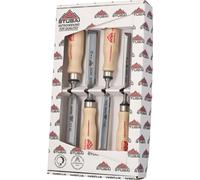 STUBAI 3531 Jeu de ciseaux à bois spéciaux Set de ciseaux à bois avec manche en bois de hêtre blanc, forme suédoise, set de 4 pièces (13, 16, 20, 24 mm), ciseaux à bois pour le travail précis du bois,