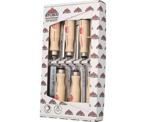 STUBAI 3531 Jeu de ciseaux à bois spéciaux Set de ciseaux à bois avec manche en bois de hêtre blanc, forme suédoise, set de 6 pièces (6, 10, 13, 16, 20, 26 mm), ciseaux à bois pour le travail précis d