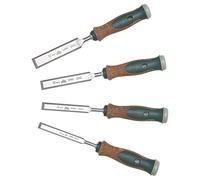 Jeu de ciseaux à bois à manche en liège, jeu de 4 ciseaux (13,16,20,24mm) avec manche en liège antidérapant de fabrication durable, ciseaux à bois STUBAI pour un travail précis du bois, ciseaux à bois