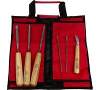 STUBAI Jeu de ciseaux à bois et râpes n° 1 | Jeu de 6 pièces avec ciseau à bois 10 mm, ciseaux creux 8 mm et 4 mm, râpes n° 1 et n° 2, couteau à entailler 45 mm | Outils à sculpter dans une trousse à 