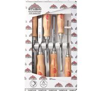 STUBAI Jeu de ciseaux à bois Set de ciseaux à bois avec manche en bois de hêtre rouge, 6 pièces (6,10,14,18,22,26 mm), ciseaux à bois pour un travail précis du bois outil de haute qualité pour menuisi