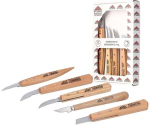STUBAI Jeu de couteaux à entailler 5 pièces en carton | Couteau à sculpter avec manche en bois, outil de sculpture sur bois pour travaux de sculpture fins, travail du bois, outils de sculpture