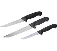 STUBAI Set de 3 couteaux : couteau à piquer 180 mm, couteau à désosser 120 mm, couteau de boucher 210 mm Set de couteaux de cuisine en acier inoxydable avec manche en polypropylène, lavable au lave-va