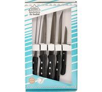STUBAI Set de 5 couteaux : couteau à légumes 80 mm, couteau universel 150 mm, couteau de chef 160 mm, couteau de cuisine mi-pointu 180 mm, fourchette 110 mm | Série de couteaux Tirol en carton