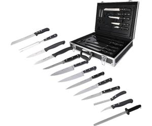 STUBAI Set de couteaux 13 pièces avec mallette à couteaux en aluminium complète avec insert, 2 couteaux à légumes, 3 couteaux de chef, couteau à fileter, couteau d'office, couteau à découper, couteau