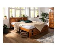 Stucture lit 160x200 - Bois massif d'acacia laqué (Miel) - Style colonial - OXFORD #0252