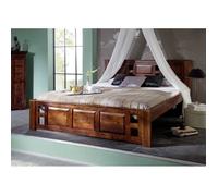Stucture lit 160x200 - Bois massif d'acacia laqué (Nougat) - Style colonial - OXFORD #252