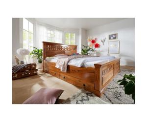 Stucture lit double 200x200cm - Bois massif d'acacia laqué (Miel) - OXFORD 0311