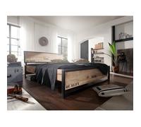 Stucture lit double industriel 140x200cm - Bois massif de manguier brut - Fer et bois imprimé - FACTORY #139