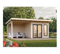 Studio de jardin en bois avec auvent Aurélia - PALMAKO - Ep.44 mm - 599x300 cm - 17,2 m² - Double vitrage trempé