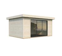 Studio de jardin Lydia en bois - Baie coulissante alu. - ép.28mm - 494x390x237 cm - 19,2 m² - White Wood
