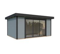 Studio de jardin Lydia en bois - Baie coulissante alu. - ép.28mm - 494x390x237 cm - Peint gris - 19,2 m² - White Wood