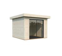 Studio de jardin Lydia en bois naturel - Baie coulissante alu. - ép.28mm - 329x351x237 cm - 11,5m² - White Wood