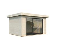Studio de jardin Lydia en bois naturel - Baie coulissante alu. - ép.28mm - 429x351x237 cm - 15m² - White Wood