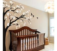 Studio Quee Grand Arbre Sticker Mural avec Fleurs, Oiseaux et Feuille - Mur d'Arbre, Blanc et Noir - Vinyle Mat - 185 x 228 cm - Usage Unique - Indoor - Bébé