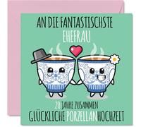 Stuff4 20e anniversaire de mariage carte amour - 20 ans ensemble porcelaine mariage - carte 20e anniversaire anniversaire de mariage cadeaux pour épouse femme du mari homme, 145 mm cartes de vœux