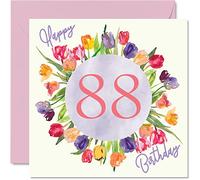Stuff4 Belles cartes d'anniversaire pour femme - Bouquet de tulipes aquarelle - Carte d'anniversaire pour sa grand-mère, grand-mère, grand-mère, maman, 145 mm x 145 mm