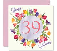 Stuff4 Belles cartes d'anniversaire pour femme - Bouquet de tulipes aquarelle - Carte d'anniversaire pour sa fille, tante, sœur, amie, 145 mm x 145 mm