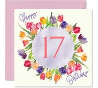 Stuff4 Belles cartes d'anniversaire pour femme - Bouquet de tulipes aquarelle - Carte d'anniversaire pour sa fille, petite-fille, sœur, cadeau d'anniversaire, 145 mm x 145 mm