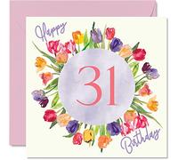 Stuff4 Belles cartes d'anniversaire pour femme - Bouquet de tulipes aquarelles - Carte d'anniversaire pour elle, fille, tante, sœur, amie, cadeau d'anniversaire, 145 mm x 145 mm