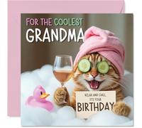 Stuff4 Carte d’anniversaire drôle pour mamie - Chat relax dans le bain - Carte carrée avec enveloppe - Design humoristique - Qualité premium 145 x 145 mm