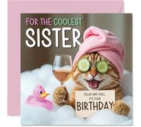 Stuff4 Carte d’anniversaire drôle pour soeur - Chat relax dans le bain - Carte carrée avec enveloppe - Design humoristique - Qualité premium 145 x 145 mm